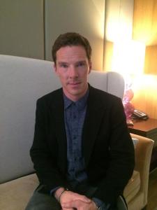 La imagen de Benedict Cumberbatch presentada por ImitationGame UK antes de comenzar el evento Q&A